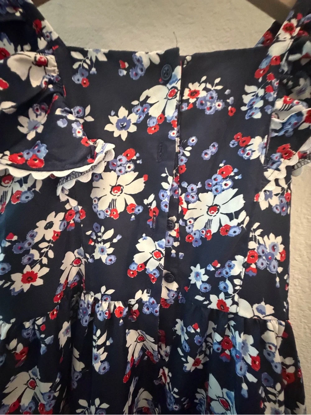 Janie and Jack Navy Floral Ruffle Dress with Red and White Accents- - Size 8